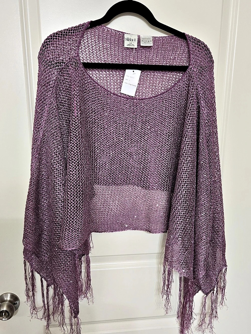 Nikka K Fringe Knit Shrug in Purple  Large NWT